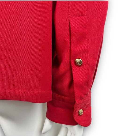 NWOT LAUREN RALPH LAUREN Vtg Embroidered Crest Roll Tab Silk Button Up Shirt Red - Picture 11 of 14